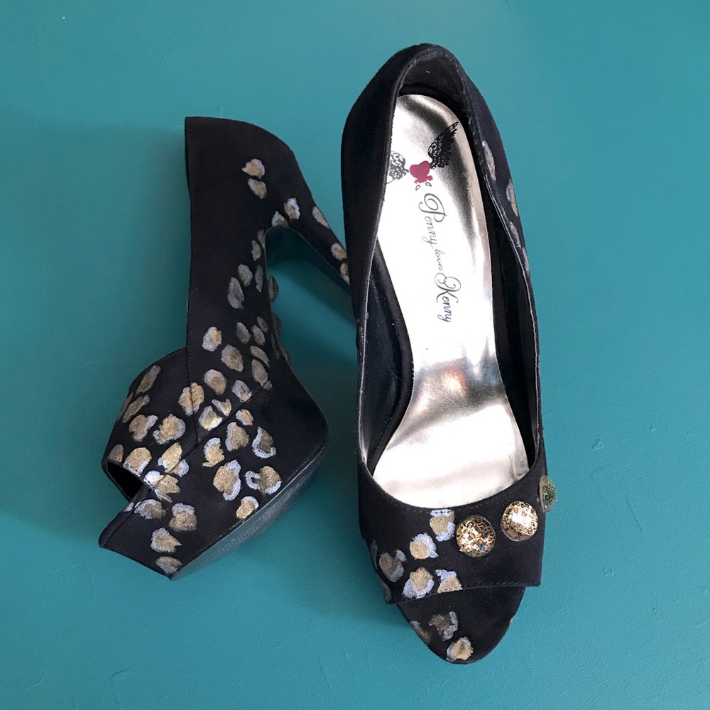 One of a Kind LEOPARD PUMPS- Hand Painted Bejeweled Platforms
